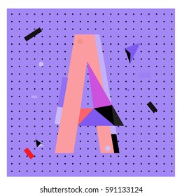 Vector Letter A Memphis style geometrical color outline latin font. Graphical decorative type