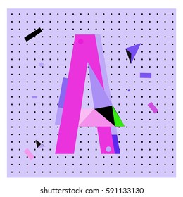 Vector Letter A Memphis style geometrical color outline latin font. Graphical decorative type