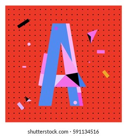 Vector Letter A Memphis style geometrical color outline latin font. Graphical decorative type