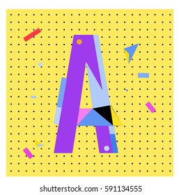 Vector Letter A Memphis style geometrical color outline latin font. Graphical decorative type