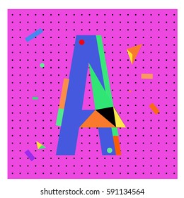 Vector Letter A Memphis style geometrical color outline latin font. Graphical decorative type