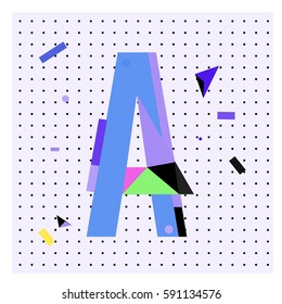 Vector Letter A Memphis style geometrical color outline latin font. Graphical decorative type