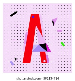 Vector Letter A Memphis style geometrical color outline latin font. Graphical decorative type