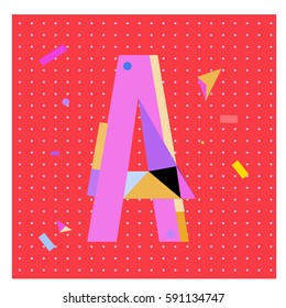 Vector Letter A Memphis style geometrical color outline latin font. Graphical decorative type