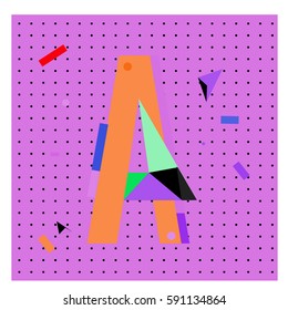 Vector Letter A Memphis style geometrical color outline latin font. Graphical decorative type
