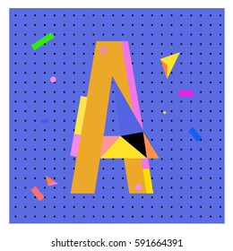 Vector Letter A Memphis style geometrical color outline latin font. Graphical decorative type