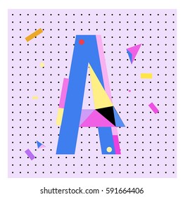 Vector Letter A Memphis style geometrical color outline latin font. Graphical decorative type