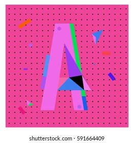 Vector Letter A Memphis style geometrical color outline latin font. Graphical decorative type