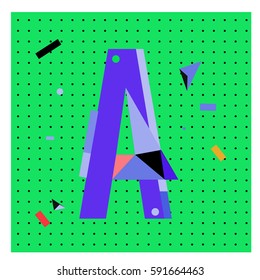 Vector Letter A Memphis style geometrical color outline latin font. Graphical decorative type
