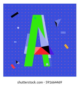 Vector Letter A Memphis style geometrical color outline latin font. Graphical decorative type