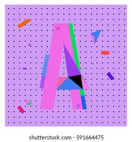 Vector Letter A Memphis style geometrical color outline latin font. Graphical decorative type