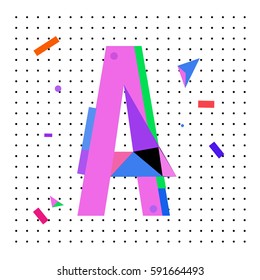 Vector Letter A Memphis style geometrical color outline latin font. Graphical decorative type