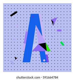 Vector Letter A Memphis style geometrical color outline latin font. Graphical decorative type
