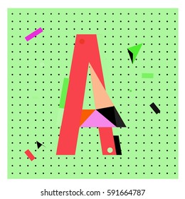 Vector Letter A Memphis style geometrical color outline latin font. Graphical decorative type