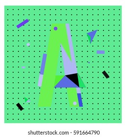 Vector Letter A Memphis style geometrical color outline latin font. Graphical decorative type
