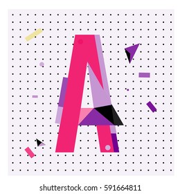 Vector Letter A Memphis style geometrical color outline latin font. Graphical decorative type