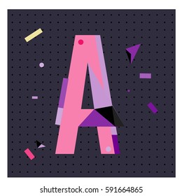 Vector Letter A Memphis style geometrical color outline latin font. Graphical decorative type