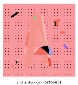 Vector Letter A Memphis style geometrical color outline latin font. Graphical decorative type
