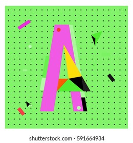 Vector Letter A Memphis style geometrical color outline latin font. Graphical decorative type