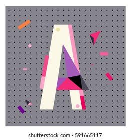 Vector Letter A Memphis style geometrical color outline latin font. Graphical decorative type