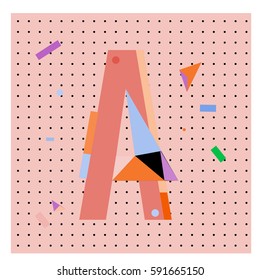 Vector Letter A Memphis style geometrical color outline latin font. Graphical decorative type