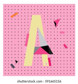 Vector Letter A Memphis style geometrical color outline latin font. Graphical decorative type
