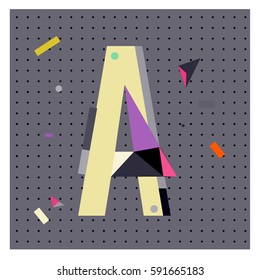 Vector Letter A Memphis style geometrical color outline latin font. Graphical decorative type