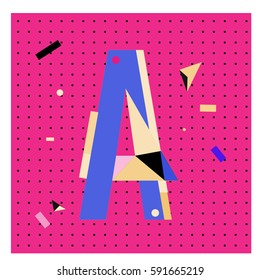 Vector Letter A Memphis style geometrical color outline latin font. Graphical decorative type