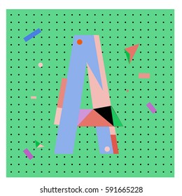 Vector Letter A Memphis style geometrical color outline latin font. Graphical decorative type