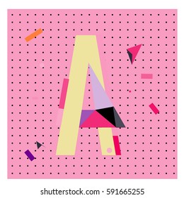 Vector Letter A Memphis style geometrical color outline latin font. Graphical decorative type
