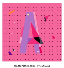 Vector Letter A Memphis style geometrical color outline latin font. Graphical decorative type