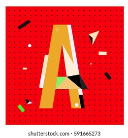 Vector Letter A Memphis style geometrical color outline latin font. Graphical decorative type