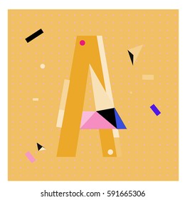 Vector Letter A Memphis style geometrical color outline latin font. Graphical decorative type