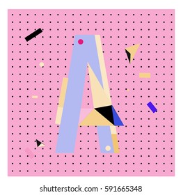 Vector Letter A Memphis style geometrical color outline latin font. Graphical decorative type