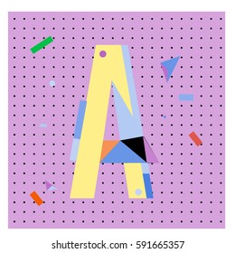 Vector Letter A Memphis style geometrical color outline latin font. Graphical decorative type
