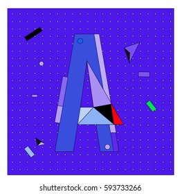 Vector Letter A Memphis style geometrical color outline latin font. Graphical decorative type