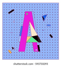 Vector Letter A Memphis style geometrical color outline latin font. Graphical decorative type