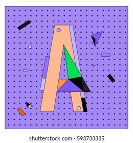 Vector Letter A Memphis style geometrical color outline latin font. Graphical decorative type
