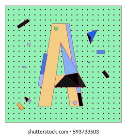 Vector Letter A Memphis style geometrical color outline latin font. Graphical decorative type