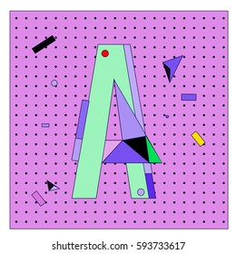 Vector Letter A Memphis style geometrical color outline latin font. Graphical decorative type