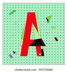 Vector Letter A Memphis style geometrical color outline latin font. Graphical decorative type