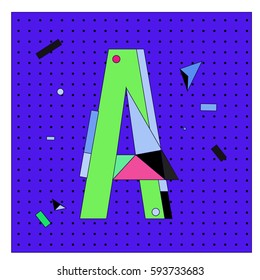 Vector Letter A Memphis style geometrical color outline latin font. Graphical decorative type
