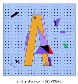 Vector Letter A Memphis style geometrical color outline latin font. Graphical decorative type