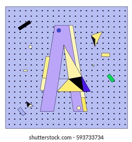 Vector Letter A Memphis style geometrical color outline latin font. Graphical decorative type