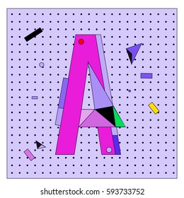 Vector Letter A Memphis style geometrical color outline latin font. Graphical decorative type