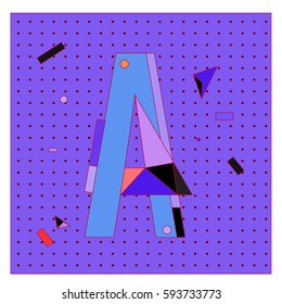Vector Letter A Memphis style geometrical color outline latin font. Graphical decorative type