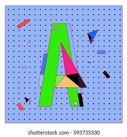 Vector Letter A Memphis style geometrical color outline latin font. Graphical decorative type