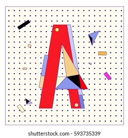 Vector Letter A Memphis style geometrical color outline latin font. Graphical decorative type