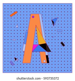Vector Letter A Memphis style geometrical color outline latin font. Graphical decorative type