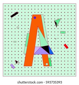 Vector Letter A Memphis style geometrical color outline latin font. Graphical decorative type
